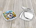 Alaskan Malamute in Sunflowers Compact Mirror Decorative Travel Makeup Mirror for Women Girls Gifts Pocket Makeup Mirror Folding Handheld