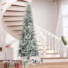 HOMCOM 9ft Flocked Pencil Christmas Tree Artificial Xmas Decoration Automatic Open Green