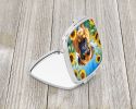 Bullmastiff in Sunflowers Compact Mirror Decorative Travel Makeup Mirror for Women Girls Gifts Pocket Makeup Mirror Folding Handheld