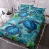 3pcs Sea Turtle Duvet Cover, Blue Ocean Watercolor Sea Turtle Bedding Set, Tropical Underwater Turtle Bedspread with Pillowcases