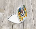 Bearded Collie in Sunflowers Compact Mirror Decorative Travel Makeup Mirror for Women Girls Gifts Pocket Makeup Mirror Folding Handheld