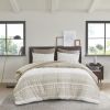 3 Piece Cotton Comforter Set with Chenille Tufting Taupe Full/Queen