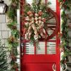 1pc Christmas Red Wagon Wheel Wreath, Front Door Vintage Garland, Flower Outdoor Indoor Decor
