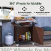 Outdoor Grill Cart with Stainless Steel Tabletop, Storage, Patio Kitchen Island with Wheels, Hooks, and Spice Rack, Waterproof Outdoor Grill Table