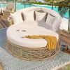 Outdoor Patio Rattan Round Daybed with Retractable Canopy, Wicker Furniture Round Poolside Sofa Sunbed with Removable Cushions, Backyard, Porch