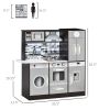 Wooden Play Kitchen with Lights Sounds, Kids Kitchen Playset with Washing Machine, Water Dispenser, Microwave, Range Hood, Refrigerator, Utensils