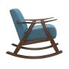 Modern Home Furniture 1pc Rocking Chair Blue Fabric Upholstered Dark Walnut Finish Wood Cushion Seat and Back