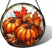 Stained Glass Window Hanging, Pumpkin Maple Leaf Suncatcher for Doors Home Sun Catchers Decoration and Christmas