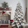 6ft Flocked Scarecrow-Shaped Christmas Tree with 270 Warm White LED Lights, 594 PVC Memory Wire Tips,Power Pole & Hinged Structure â€“ Realistic Snowy