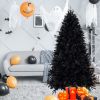 8ft Black Christmas Tree with 600 White LED Lights, 2486 Tips PE+PVC Artificial Tree for Halloween & Holiday Decor, Hinged Structure with Stable Metal