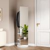 360Â° Rotating 66"x14" Multifunctional Full Length Mirror with Hook Storage Rack Coat Rack with Mirror Solid Wood Floor Mirror Bedroom Living Room Clo