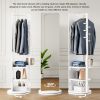 360Â° Rotating 66"x14" Multifunctional Full Length Mirror with Hook Storage Rack Coat Rack with Mirror Solid Wood Floor Mirror Bedroom Living Room Clo