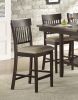 Dark Brown Finish Counter Height Chairs 2pc Set Vertical Slat-Back Design Lenin-like Fabric Padded Seat Dining Furniture