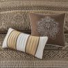 6 Piece Jacquard Quilt Set with Throw Pillows Brown/Gold Full/Queen