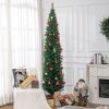 HOMCOM 8ft Unlit Pencil Artificial Christmas Tree with Realistic Branches and 618 Tips, Plastic Base, Green