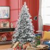 HOMCOM 7ft Artificial Flocked Christmas Tree with Snow Tips, Easy Assembly, Hinged Xmas Tree for Home Office Holiday
