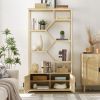 Stylish Bohemian 7 Tier Display Shelf, Bookcase, Rattan Storage Cabinet for Living Room Home Office