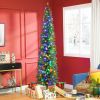 HOMCOM 8' Artificial Pencil Christmas Trees Holiday Decoration with Colorful LED Lights, Steel Base, Skinny Shape