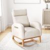 Nursery Rocking Chair Upholstered Chenille Rocker Armchair with Natural Rubber Wood Frame