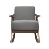 Modern Home Furniture 1pc Rocking Chair Gray Fabric Upholstered Dark Walnut Finish Wood Cushion Seat and Back