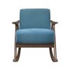 Modern Home Furniture 1pc Rocking Chair Blue Fabric Upholstered Dark Walnut Finish Wood Cushion Seat and Back