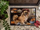 NEW Tibetan Spaniel Fall Kitchen Pumpkins Doormat Front Door Mat Indoor Outdoor Rugs for Entryway, Non Slip Washable Low Pile, 18H X 27W