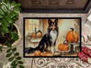 NEW Collie Fall Kitchen Pumpkins Doormat Front Door Mat Indoor Outdoor Rugs for Entryway, Non Slip Washable Low Pile, 18H X 27W
