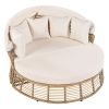 Outdoor Patio Rattan Round Daybed with Retractable Canopy, Wicker Furniture Round Poolside Sofa Sunbed with Removable Cushions, Backyard, Porch