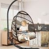 Swing Egg Chair with Stand Indoor Outdoor, UV Resistant Cushion Hanging Chair with Guardrail and Cup Holder, Anti-Rust Foldable Aluminum Frame Hammoc