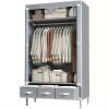 Portable Clothes Closet Rolling Door Wardrobe with Hanging Rack Non-Woven Fabric Storage Organizer with Three Drawer Boxes No-Tool Assembly - 67in*35