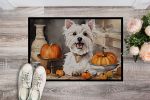 NEW Westie Fall Kitchen Pumpkins Doormat Front Door Mat Indoor Outdoor Rugs for Entryway, Non Slip Washable Low Pile, 18H X 27W