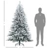 HOMCOM 7ft Artificial Flocked Christmas Tree with Snow Tips, Easy Assembly, Hinged Xmas Tree for Home Office Holiday