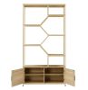 Stylish Bohemian 7 Tier Display Shelf, Bookcase, Rattan Storage Cabinet for Living Room Home Office
