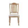 Traditional Farmhouse Style Chairs Set of 2, Wheat Finish Textured Fabric Upholstered Vertical Slat-Back Side Chair.