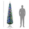 HOMCOM 7' Artificial Pencil Christmas Trees Holiday Decoration with Colorful LED Lights, Steel Base, Skinny Shape