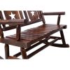 Outdoor Wood Rocking Bench Carbonized Double Rocking Chair for 2 Persons with Wide Curved Seat, Porch Rocker for Porch, Garden, Backyard, Rustic Brow