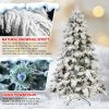 6ft Flocked Scarecrow-Shaped Christmas Tree with 270 Warm White LED Lights, 594 PVC Memory Wire Tips,Power Pole & Hinged Structure â€“ Realistic Snowy