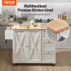 VEVOR Kitchen Island Mobile Cart with Solid Wood Top, Storage Cabinets Spice & Towel Rack Rolling Kitchen Table 45.3"