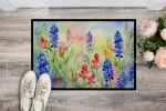Texas Bluebonnets in Watercolor Doormat Front Door Mat Indoor Outdoor Rugs for Entryway, Non Slip Washable Low Pile, 24H X 36W