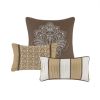 6 Piece Jacquard Quilt Set with Throw Pillows Brown/Gold Full/Queen
