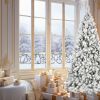 7FT Flocked Christmas Tree with 450 Warm White LED Lights â€“ 1060 Tips, Snowy PVC & Hard Needle Branches, Hinged Design for Easy Setup, Sturdy Metal