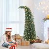 HOMCOM 5 ft Prelit Bent Top Christmas Tree, Whimsical Xmas Tree Slim High Mountain Fir with 100 LEDs and Metal Stand, Green