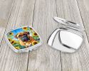 Bullmastiff in Sunflowers Compact Mirror Decorative Travel Makeup Mirror for Women Girls Gifts Pocket Makeup Mirror Folding Handheld