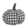 Set of 2, 7x7x6.7" Fabric Black-White Plaid Pumpkin Decor, for Holiday Halloween Decoration