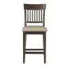 Dark Brown Finish Counter Height Chairs 2pc Set Vertical Slat-Back Design Lenin-like Fabric Padded Seat Dining Furniture