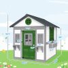 Wooden Playhouse for Kids Outdoor with Doors, Windows, Planter Pots and Boxes for Toddlers 3-8 Years, White