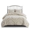3 piece Tufted Cotton Chenille Damask Comforter Set Taupe King/Cal King
