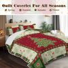 3 Piece Cute Christmas Tree Quilt Set Red Green Snowflakes Pattern Bedspread Lightweight Coverlet Summer Comforter Set Bed Cover (1 Quilt + 2 Shams)
