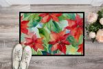 NEW Poinsettias in Watercolor Doormat Front Door Mat Indoor Outdoor Rugs for Entryway, Non Slip Washable Low Pile, 18H X 27W