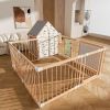 Natural Wood Baby Playpen 10 Panel Foldable Play Yard with Door Panel and Built-in Toys Easy to Assemble Foldable Assembled Into Various Shapes includ